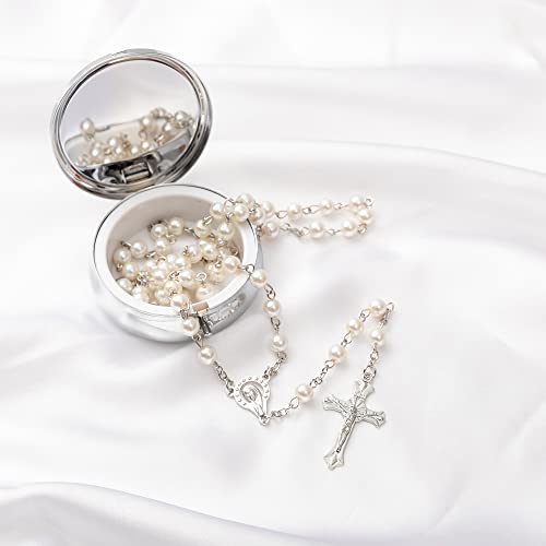 Rosary Beads Catholic - Confirmation Gifts for Teenage Girl, Silver Simple Style Metal Gift Box, White Artificial Pearls Rosary, Gifts for Women4