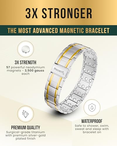 Image of MagnetRX 3X Strength Titanium Magnetic Bracelet - Magnetic Bracelets for Men - Premium Fold-Over Clasp and Adjustable Length with Sizing Tool