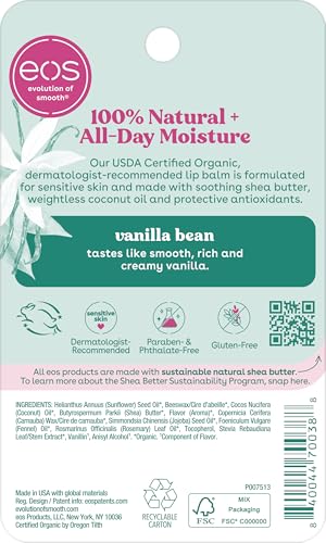 eos 100% Natural & Organic Lip Balm Sphere- Vanilla Bean, All-day Moisture, Dermatologist Recommended for Sensitive Skin, Lip Care Products, 0.25 oz - Image 3