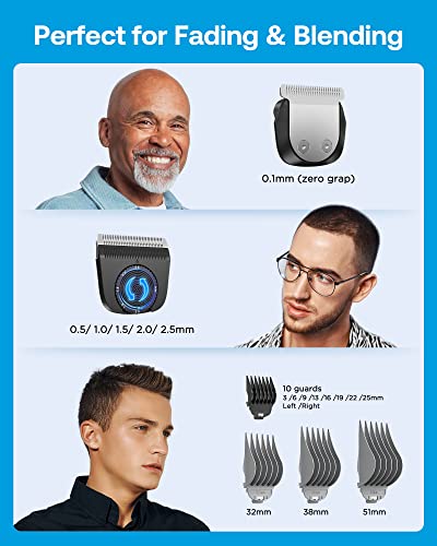 GLAKER Hair Clippers for Men - Cordless 3 in 1 Versatile Hair Trimmer with 13 Guards, 3 Detachable Blades & Turbo Motor, Professional Beard Grooming Kit for Barbers, USB C Rechargeable
