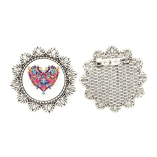 Broche de plata con flores y corazón geométrico para vestidos de noche
