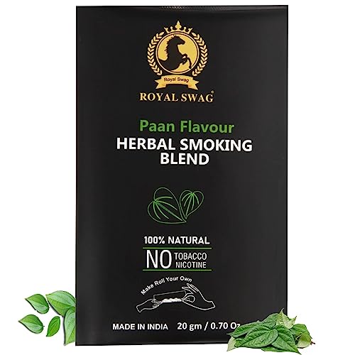 ROYAL SWAG Ayurvedic & Herbal 100% Tobacco Free and Nicotine Free Smoking Mixture 20 gram - PAAN Flavour | Organic Smoking Blend With Ayurveda Herbs Mixed - Perfect For RYO Make Your Own Roll