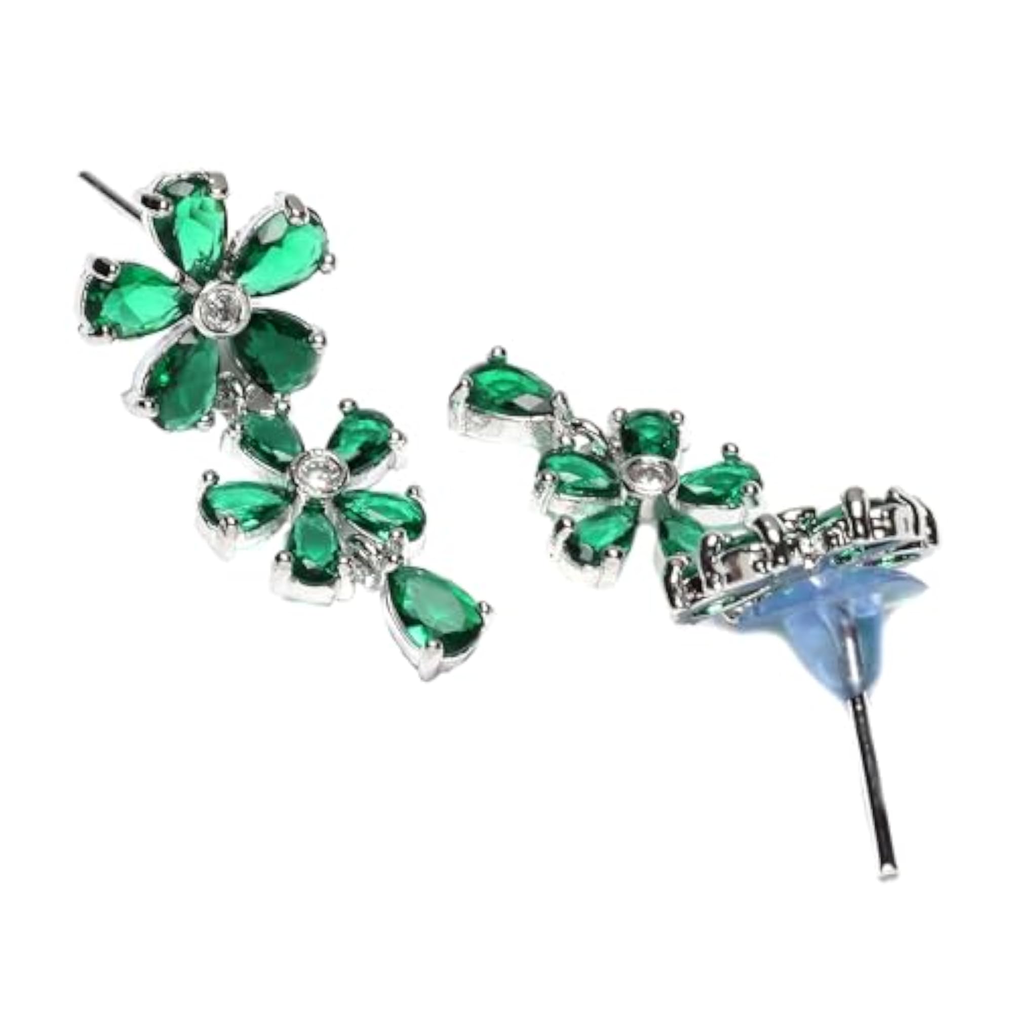 American Diamond Flower Jewellery Set (Green)