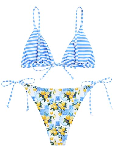 Image of ZAFUL Women's Triangle Bikini Floral String Bikini Set Two Piece Swimsuit Bathing Suits