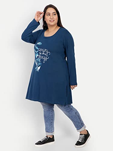 Image of CUPID Women Plus Size Cotton Round Neck Full Sleeves T-Shirt, Nightwear, Sleepwear, Daily Use Gym n Lounge Wear Long Tops for Ladies 3XL to 7XL