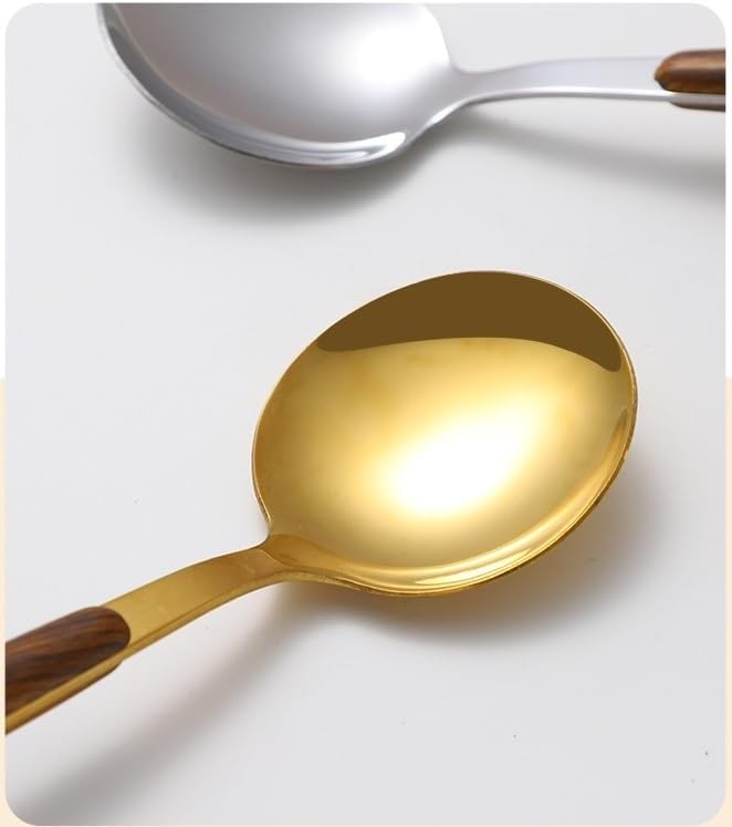 Silverware Flatware Cutlery Set, 5/20/30/40/50/60 Pieces Stainless Steel Imitation Wood Handle Knives, Forks And Spoons Portuguese Tableware Wood Grain Tableware Clamp Handle Tableware(Black