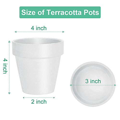 vensovo 10.16cm White Clay Pot for Plant with Saucer, 6 Pack Small Terra Cotta Plant Pot with Drainage Hole - Image 3