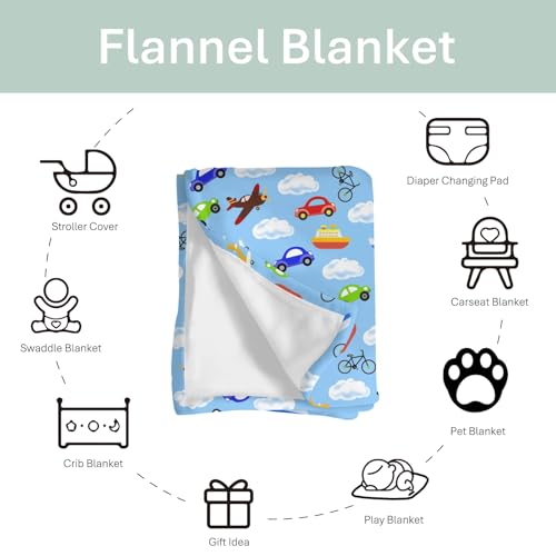 Image of Vintage Planes Airplanes Helicopters Baby Blankets for Boy Girl Hot Air Balloon Plane Clouds Sky Soft Flannel Nursery Bed Blankets for Infant Toddler Crib Swaddle Receiving Blankets Blue 60x80inch