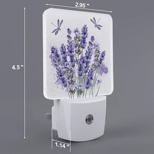 Image of Purple Lavender Plug-in LED Night Light,Purple Dragonfly Nature Angel Auto Dusk to Dawn Sensor Nightlights Plug into Wall,White Energy Efficient Night light for Bedroom,Bathroom,Kitchen,Stairs,Hallway