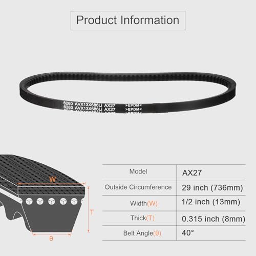 Image of uxcell 3 Pcs AX27 EPDM V-Belt, Raw Edge Cogged Industrial Rubber V Belt 1 /2 inch Width x 27 inch Inside Circumference