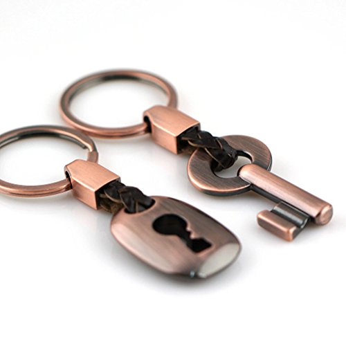 WINOMO 1 Pair Auto Car Keychain Key Ring Key Lock Leather Keyring Gift for Valentine(Red Bronze)