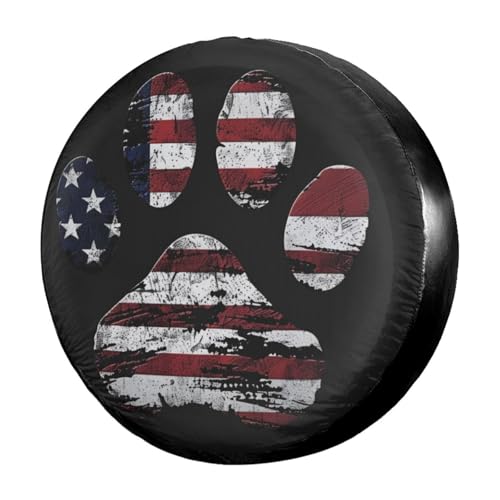 Image of Delerain Spare Tire Cover American Flag Dog Paw Wheel Covers Sun Protection Waterproof for Truck RV Trailer SUV and Many Vehicle (14 Inch for Diameter 23 inch-27 inch)