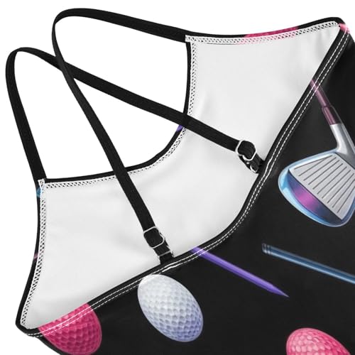 Girls Swimming Suits Beach Swimwear 3-10 Y with Adjustable Shoulder Strap, Colorful Golf Clubs Black4