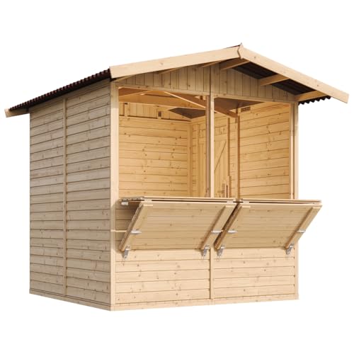 TIMBELA M149 Maison de Jardin en Bois – Étal de Marché avec Comptoir, L253xP263xH232 cm / 4 m², Facile à Monter et à Démonter, Bar Jardin, Abri Multifonctionnel