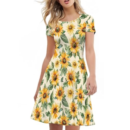 Image of AFPANQZ Womens Casual Summer Lightweight Vintage Dress Short Sleeve Midi Dress Knee-Long Luxury Formal Dress
