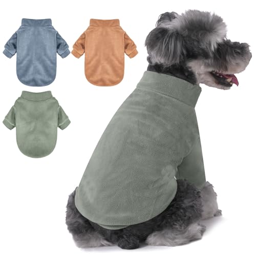 Dog Sweater, 3 Pack Dog Sweaters for Small Dogs Girl Boy, Ultra Soft Warm Puppy Clothes Dog Coat for Winter (Lt Blue+Olive+Brown, Small)