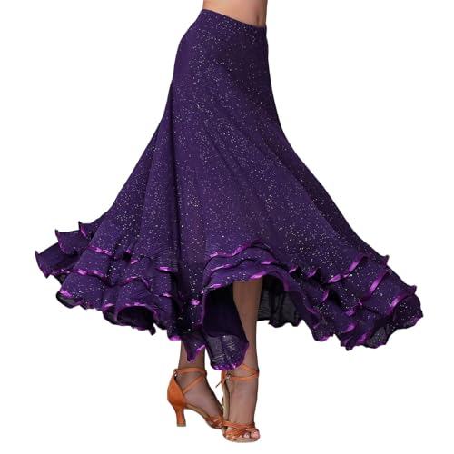 Generisch Falda de baile para mujer, falda flamenca, española con volantes, para adultos, ropa de baile latina, estándar, swing maxifalda para carnaval, disfraz de actuación escénica, disfraz de noche