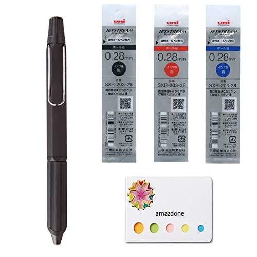 amazdone Uni Jetstream EDGE 3,0.28 3Colors Ballpoint Pen Black Body(SXE3250328.24)＋Jetstream EDGE 0.28mm Ballpoint pen refill 3Colors（SXR-203-28 Black Red Blue） Sticky Notes Value Set