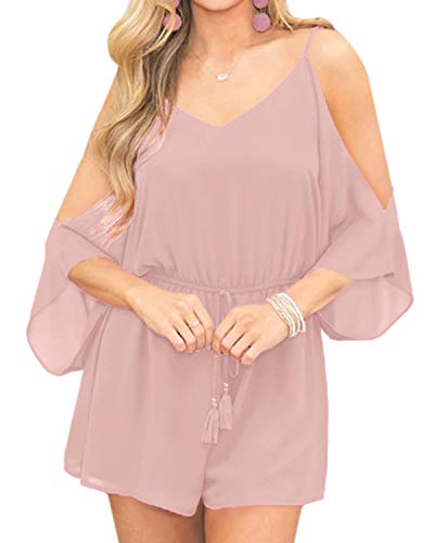 YOINS Donna Monopezzi e Tutine Elegante Jumpsuit Canotta Pantaloni Corto Tuta Estivi Sexy Canottiera Corti Crop Tuta Donna Manica Corta Magliette Vestito Spiaggia Rosa EU36-38