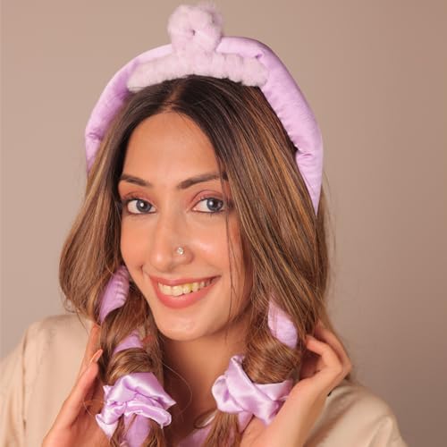 Image of FURBO Mulberry Silk Heatless Hair Styling Curling Rod Set | Hair Curler with Scrunchies & Clutcher Headband | Create Heatless Curls & Waves Without Damage | Soft Silk Curl Rod Styling Tool for All Hair Types | Pink 2 Set