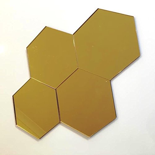 Super Cool Creations Hexagon Tiles, Gold Mirror - Pack of Ten - 12cm x 13.8cm
