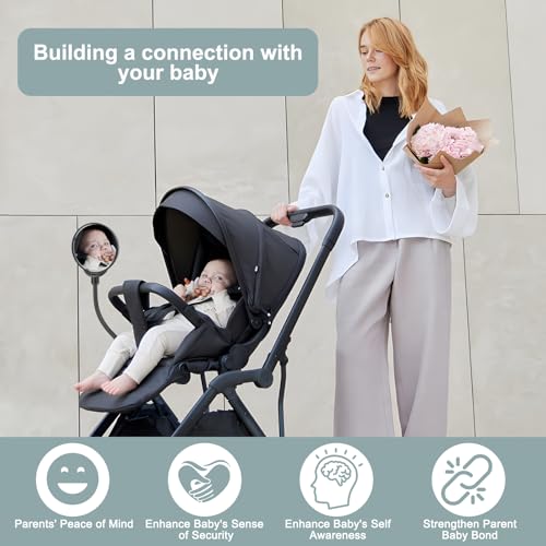 Image of Stroller Mirror - Adjustable 360 Stroller Mirror to See Your Baby's Face on Stroller Walks, Baby Shower Gifts for New Mom, New Parents, Universal Stroller Accessories (C-Clamp)