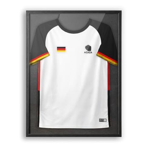 ACAZA Trikotrahmen 70 x 90cm XL Groß 3D Bilderrahmen tief zum befüllen mit Fußball- Eishockey- Rugby- NBA-trikot mit Aufhänger Holz und Acrylglas Schwarz