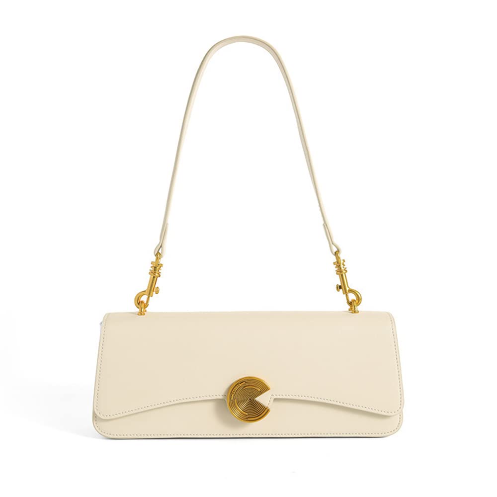 KWBQZGA Genuine Leather Shoulder Bag for Women Small Cowhide Crossbody Bag Fashion Flap Purse Ladies Elegant Handbag (White)
