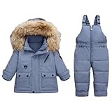 [FDGFJ] セットアップ ベビー服 可愛い 新生児 長袖 キッズ 子供服 スキーウエア ブルー 通学 80 出産祝い 百日祝い 七五三 ギフト 男の子 女の子 もこもこ ファーフード スポーツコート アウター 子ども スノーボードウエア スノボウエア 2点セット