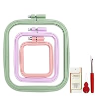 AMANDELIZABE 3 Größen, rechteckige Stickrahmen, bunter Stickrahmen mit 1 kürbisförmiger Nadeleinfädler, 1 Kreuzstichentferner, stabiles Modell, Kunststoff, Multicolore
