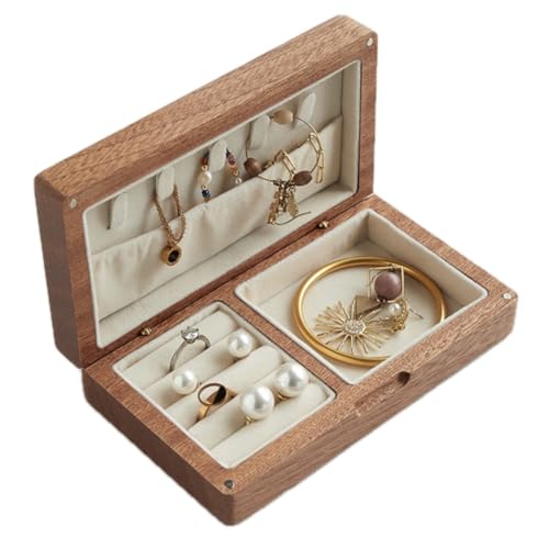 COSMOSFACTORY アクセサリーケース 北欧 木製 ジュエリーボックス リング 収納付き ネックレス 収納ケース アクセサリー ベージュ内装 宝石箱 桜の木