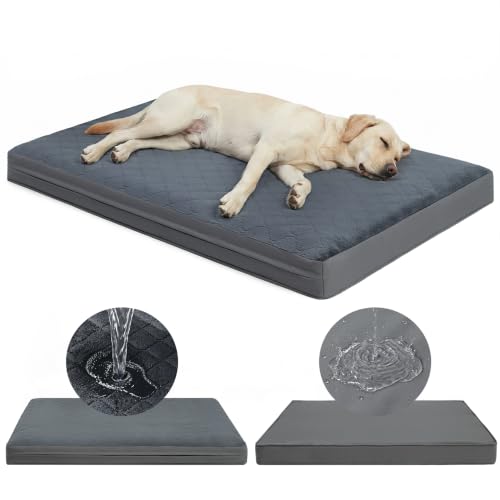 Favodormir Cuccia Cane Interno Media-91x68x7cm, Impermeabile Cuscino Cani, in Similpelle Un Lato, Bifacciale Cuccia Per Cani,Impermeabile Fodera Con, Sfoderabile e Lavabile, Grigio Scuro