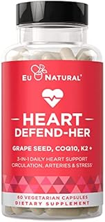 Eu Natural Heart Defend-Her Women's Heart Health Supplement – Clinically Validated Ingredients – Grape Seed Extract, Vitamin K2 MK-7 & CoQ10 Support Blood Pressure, Artery & Bone Health – 60 Veg Caps