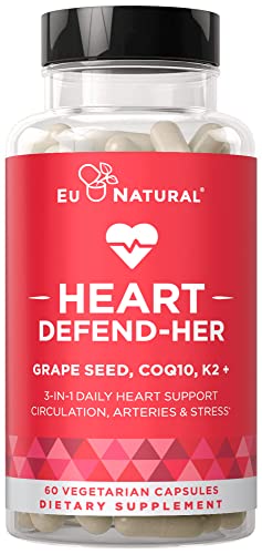 Eu Natural Heart Defend-Her Women's Heart Health Supplement – Clinically Validated Ingredients – Grape Seed Extract, Vitamin K2 MK-7 & CoQ10 Support Blood Pressure, Artery & Bone Health – 60 Veg Caps
