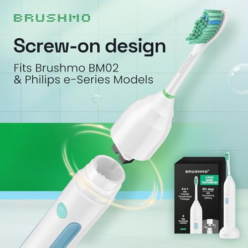 Image of Brushmo e-Series Variety Replacement Toothbrush Heads, Compatible with Philips Sonicare Screw-on Toothbrush Handles, 6 Variety Heads (Standard, Compact & Sensitive), Dupont Bristles, BM724+2, White