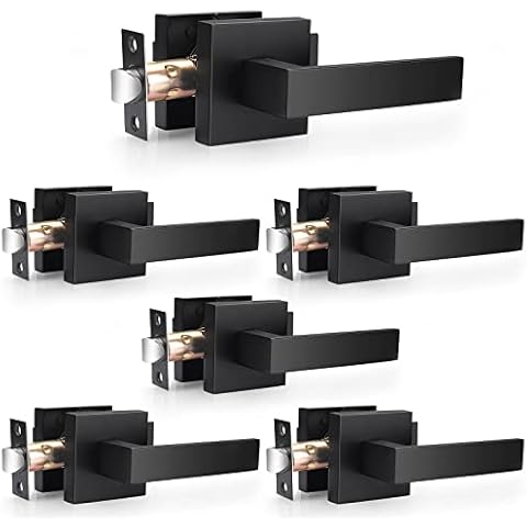 Probrico Matte Black Passage Door Levers Square Hall Closet Handles, Heavy Duty Interior Non-Locking Lever Sets, Reversible for Right & Left Side, 6 Pack Cover