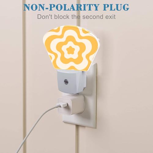 Image of Retro Flower Swirl Night Light Plug into Wall, Yellow Flowers Night Light with Dusk to Dawn Sensor for Kid Girls Boys Women Men Bedroom, Hallway, Kitchen, Bathroom, Stairs Decor