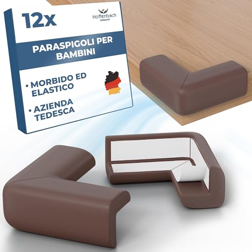 Hoffenbach 12x Paraspigoli per Bambini – Protezione Angolari in Gomma per Mobili, Tavolo e Spigoli – Para Angolo Autoadesivo, Proteggi Bimbi da Urti e Cadute, Sicurezza per Bambini in Casa Marrone