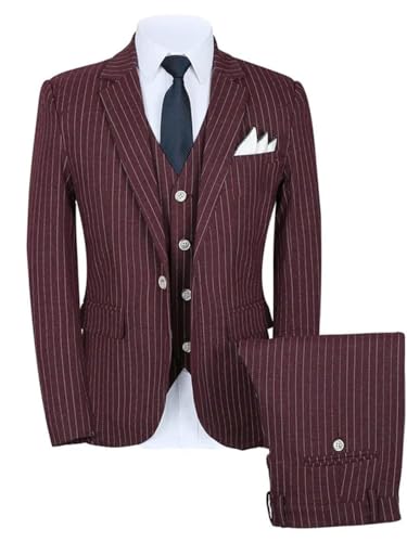Men Striped Suit Three Piece Set One Button Jacket Vest Pants Business Boutique Formal Wedding Outfit2