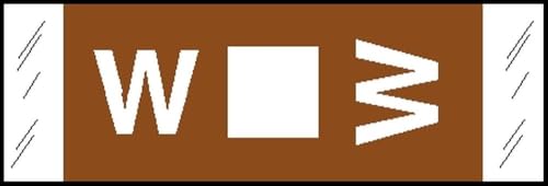 Tabbies Original COL'R'TAB 81950 Alpha Labels, Brown, "W", Horizontal/Vertical, Made in the USA, Heavy Duty, 1/2"H x 1-1/2"W, 100 Labels/Pack