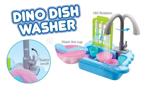 Image of Interactive Dino Kitchen Sink Toy for Kids | 12-Piece Dishwasher Playset with Water Circulation Pump | Pretend Cooking & Washing Toy for Boys & Girls
