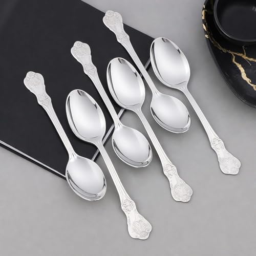 Image of Culinex Premium 18 /8 Stainless Steel 6 inch Dessert Spoon Set of 12 for Dining Table, Kitchen | Silver Rustproof Flatware, Tableware Cutlery By thinKitchen (Fest)