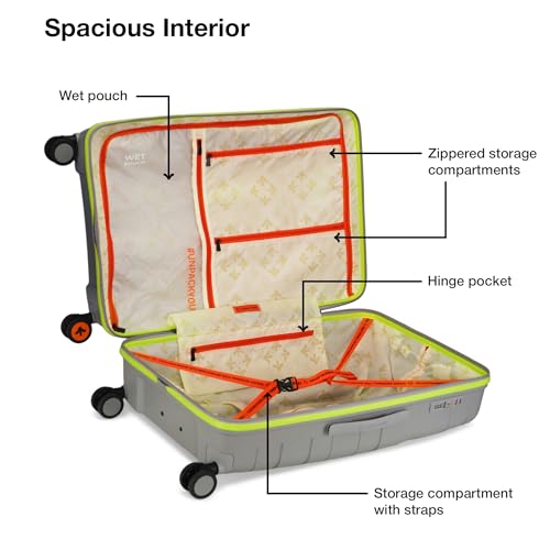 Image of Nasher Miles Cannes Hard-Sided Polypropylene Check-in Luggage 28 inch | 75cm | 8 Wheels Large Trolley Bag for Travel | Suitcase (Grey Neon Green)