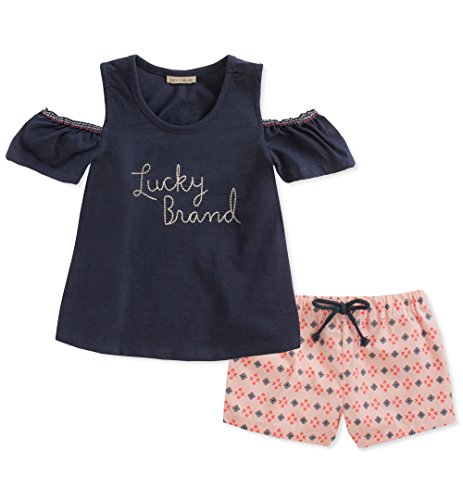 Lucky Brand Baby Girls Shorts Set, Navy, 12M