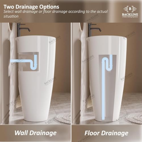 Image of Backline Pedestal Wash Basin| Free Standing Pedestal Basin 7 Years Warranty | One Piece Basin for Bathroom /Office /Living Room /Restaurant (Size - 15 x 15 x 34 Inch) (White Glossy)