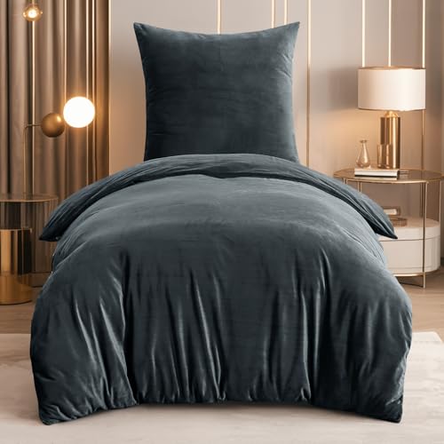 RUIKASI Flanell Winter Bettwäsche 135x200 Anthrazit Warm WinterBettwäsche – Ansicht 1
