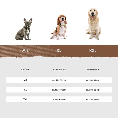 Knuffelwuff Hundebett Emma aus Velours mit feinem Handwebcharakter in Pastellfarben XXL 120 x 85cm Beige - Abnehmbarer Bezug - leicht zu reinigen - für große, mittelgroße und kleine Hunde