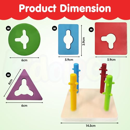 Image of Kidology Wooden Shape Sorting Game for Kids Age 3+ Years - Educational Montessori Puzzle Toy for Color & Shape Recognition, Fine Motor Skills & Early Learning | Ideal for Gifting