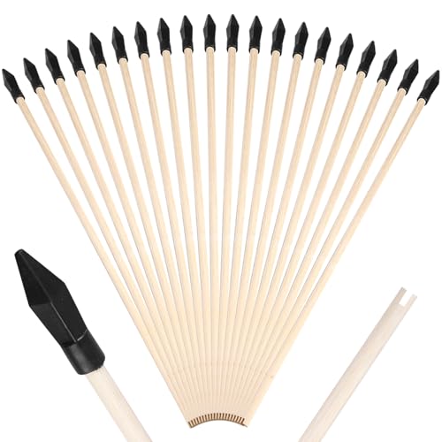20er Pack Holzpfeile, 45cm Bambus Ersatzpfeile mit Gummispitze zum Schießpfeile, Hohe Sicherheit Holzpfeile für Bogenschießen für Anfänger Pfeil, Bogen Zielübung, Schießbogen Outdoor und Topf werfen