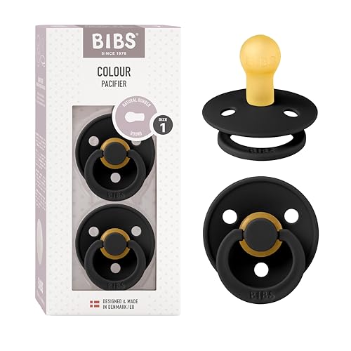 Image of BIBS Pacifiers Colour Collection | Natural Rubber Baby Pacifier | Set of 2 BPA-Free Soothers | Made in Denmark | 0+ Months (Pack of 2) | Black